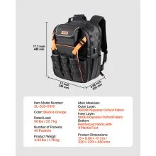 VEVOR Tool Backpack 45 Pockets Tear-resistant Jobsite Backpack for Electrician