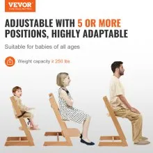 Trona de madera VEVOR para bebés y niños pequeños, silla de alimentación ajustable y convertible, trona Eat & Grow con bandeja, asiento elevador portátil para comer para bebés Grow with Kid, silla de madera de haya para niños pequeños, color natural
