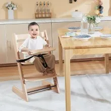 Trona de madera VEVOR para bebés y niños pequeños, silla de alimentación ajustable y convertible, trona Eat & Grow con bandeja, asiento elevador portátil para comer para bebés Grow with Kid, silla de madera de haya para niños pequeños, color natural