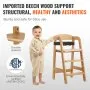 VEVOR Baby High Chair Convertible Adjustable Wooden Toddler Chair with Cushion