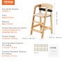 VEVOR dřevěná jídelní židlička pro miminka a batolata, přestavitelná nastavitelná židlička na krmení, jídelní židlička Eat & Grow s podsedákem, přenosné dětské jídelní sedátko, buková stolička pro batolata, přírodní
