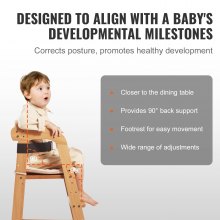 VEVOR Wooden High Chair for Babies & Toddlers, Convertible Adjustable Feeding Chair, Eat & Grow High Chair with Seat Cushion, Portable Baby Dining Booster Seat, Beech Wood Toddler Chair, Natural