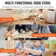 VEVOR Wooden High Chair for Babies & Toddlers, Convertible Adjustable Feeding Chair, Eat & Grow High Chair with Seat Cushion, Portable Baby Dining Booster Seat, Beech Wood Toddler Chair, Natural