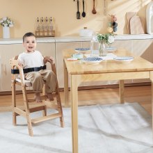 VEVOR Chaise haute en bois pour bébés et tout-petits, chaise d'alimentation réglable convertible, chaise haute Eat & Grow avec coussin de siège, siège rehausseur portable pour bébé, chaise en bois de hêtre pour tout-petit, naturel