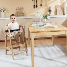 VEVOR Wooden High Chair for Babies & Toddlers, Convertible Adjustable Feeding Chair, Eat & Grow High Chair with Seat Cushion, Portable Baby Dining Booster Seat, Beech Wood Toddler Chair, Natural