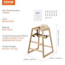 VEVOR Baby High Chair Wooden Toddler Chair Portable Baby Booster Seat Natural