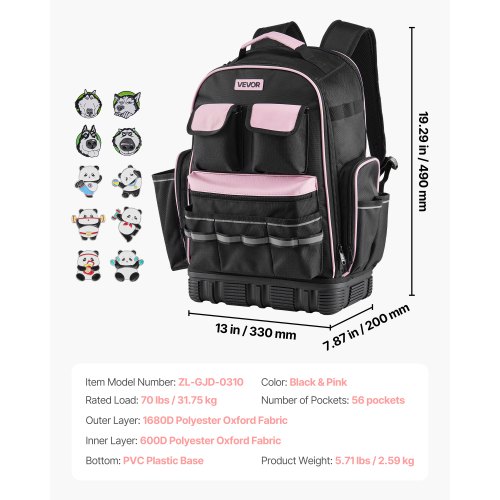 Tool Backpack VEVOR 49 Pockets Tear-resistant Jobsite Backpack For