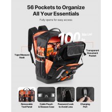VEVOR Tool Backpack 56 Pockets Splash-resistant Jobsite Backpack for Electrician