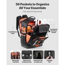 VEVOR Tool Backpack 56 Pockets Splash-resistant Jobsite Backpack for Electrician