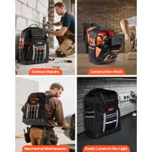 VEVOR Tool Backpack 56 Pockets Splash-resistant Jobsite Backpack for Electrician