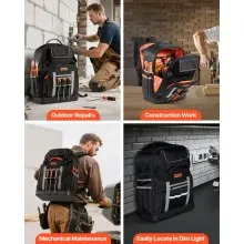 VEVOR Tool Backpack 56 Pockets Splash-resistant Jobsite Backpack for Electrician