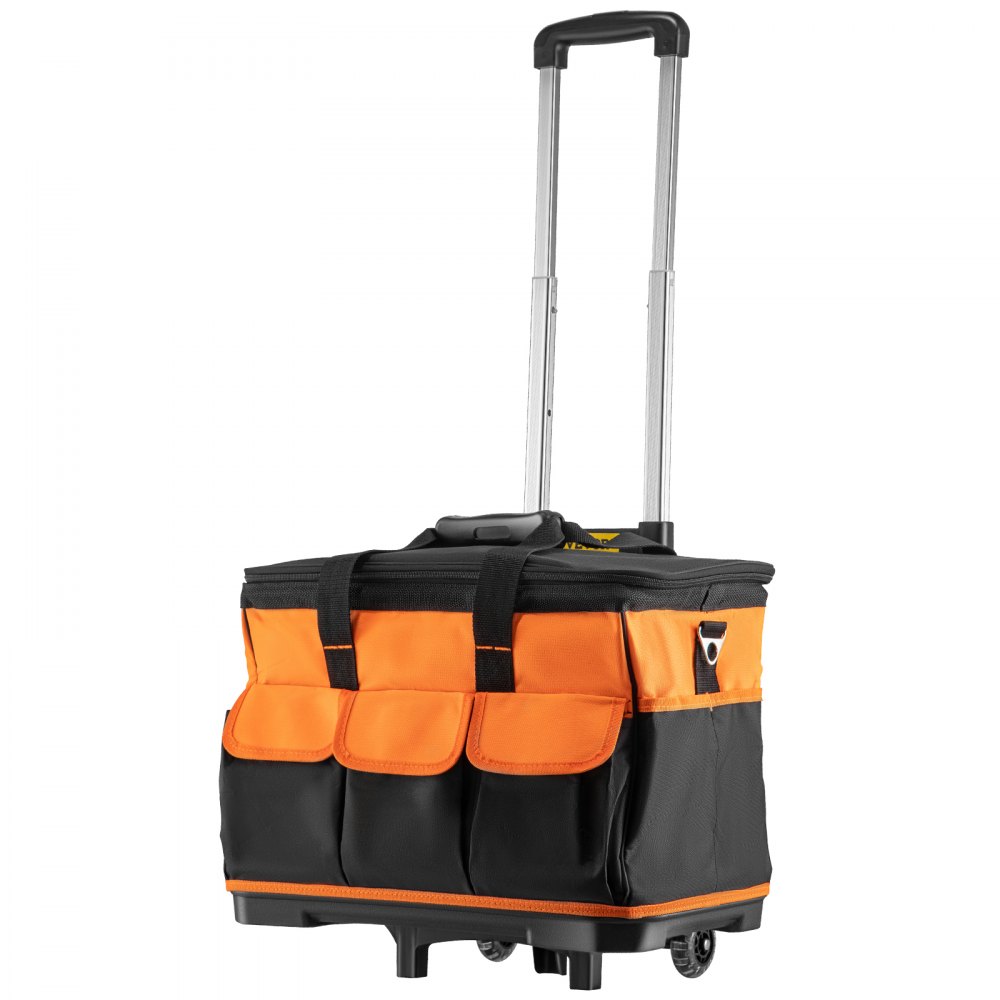 VEVOR Tool Bag with Wheels Rolling Tote 18in Wheeled Storage Case & 17 Pockets