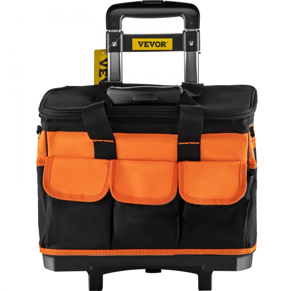 VEVOR Rolling Tool Bag, 14in Tool Bag with Wheels, 17 Pockets Roller Tool Bag, 110lb Load Capacity Rolling Tool Bag w/Wheels, Roller Tool Box w/Two 2.56in Wheels, Rolling Tote w/Telescoping Handle