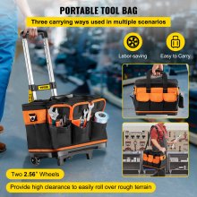 VEVOR Rolling Tool Bag, 14in Tool Bag with Wheels, 17 Pockets Roller Tool Bag, 110lb Load Capacity Rolling Tool Bag w/Wheels, Roller Tool Box w/Two 2.56in Wheels, Rolling Tote w/Telescoping Handle