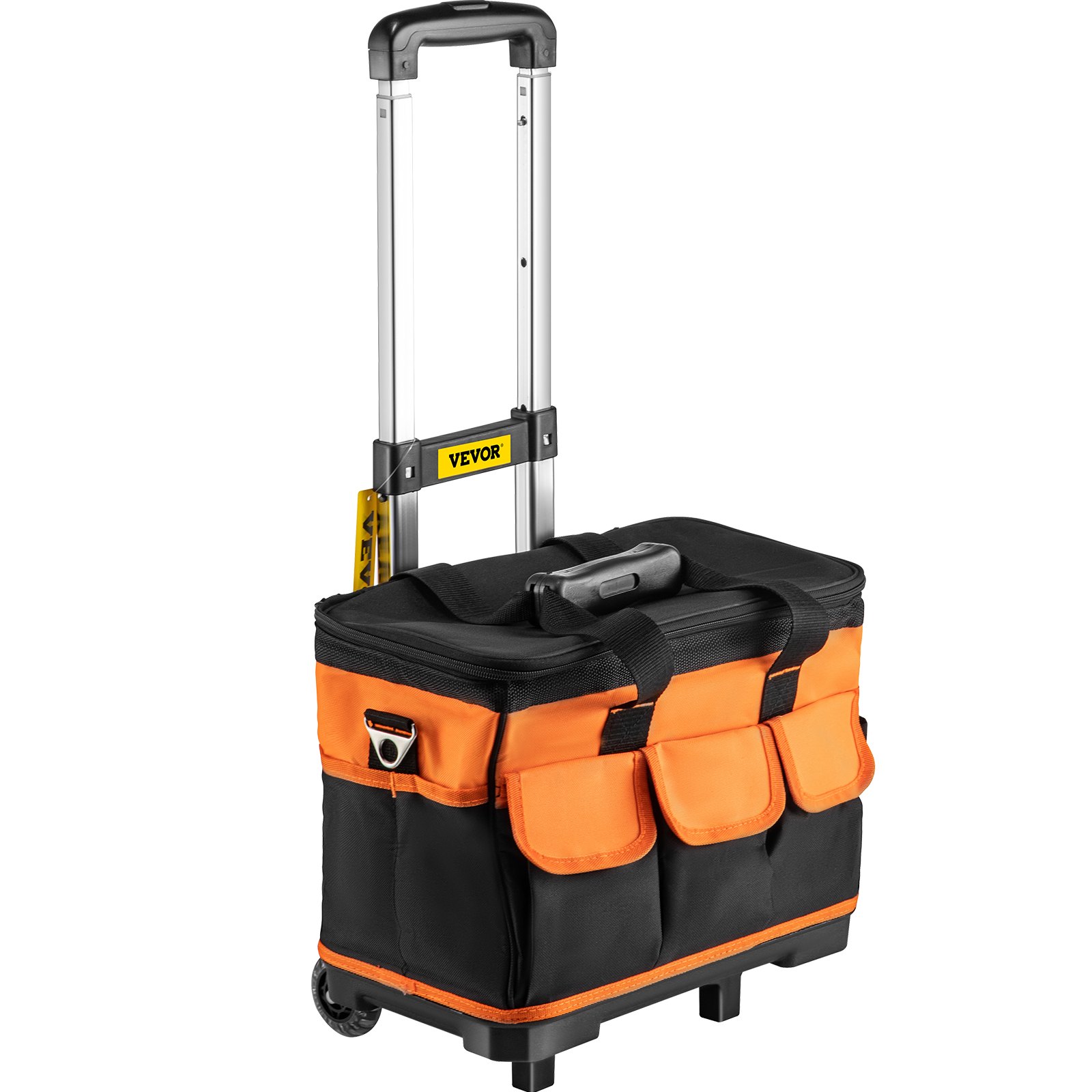 VEVOR Rolling Tool Bag, 14in Tool Bag with Wheels, 17 Pockets Roller Tool Bag, 110lb Load Capacity Rolling Tool Bag w/Wheels, Roller Tool Box w/Two 2.56in Wheels, Rolling Tote w/Telescoping Handle