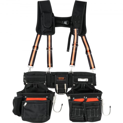 VEVOR Tool Belt with Suspenders 1680D Polyester, 29 Pockets, 29-54 inches Adjustable Waist Size, Tool Belts for Men, Heavy Duty Carpenter Tool Pouch for Carpenters, Electricians, and Gardening, Black