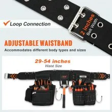 VEVOR Tool Belt with Suspenders 1680D Polyester, 29 Pockets, 29-54 inches Adjustable Waist Size, Tool Belts for Men, Heavy Duty Carpenter Tool Pouch for Carpenters, Electricians, and Gardening, Black