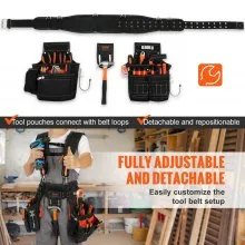 VEVOR Tool Belt with Suspenders 1680D Polyester, 29 Pockets, 29-54 inches Adjustable Waist Size, Tool Belts for Men, Heavy Duty Carpenter Tool Pouch for Carpenters, Electricians, and Gardening, Black