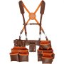 VEVOR Leather Tool Belt with Suspenders, 19 Pockets, 29-54 inches Adjustable Waist Size, Tool Belts for Men, Heavy Duty Carpenter Tool Pouch for Carpenters, Electricians, and Gardening, Brown