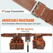 VEVOR Tool Belt with Suspenders, 19 Pockets, 29-54 inches Adjustable Waist Size, Tool Belts for Men, Genuine Leather Heavy Duty Carpenter Tool Pouch for Carpenters, Electricians, and Gardening, Brown