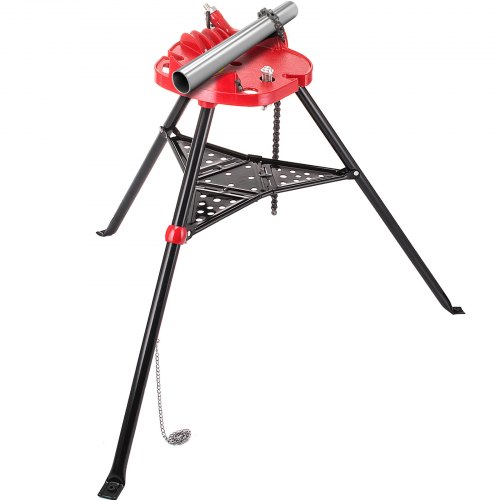 VEVOR 460-6 Tripod Pipe Chain Vise 1/8\"-6\" Capacity,Pipe Stand Portable Foldable Steel Legs,Pipe Jack Stands with Tool Tray, Tripod Stand Chain Vise Ideal for a Variety of Pipe Materials