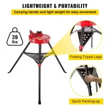 6" Tripod Pipe Chain Vise Stand w/ Steel Legs & Rubber Mounts bib