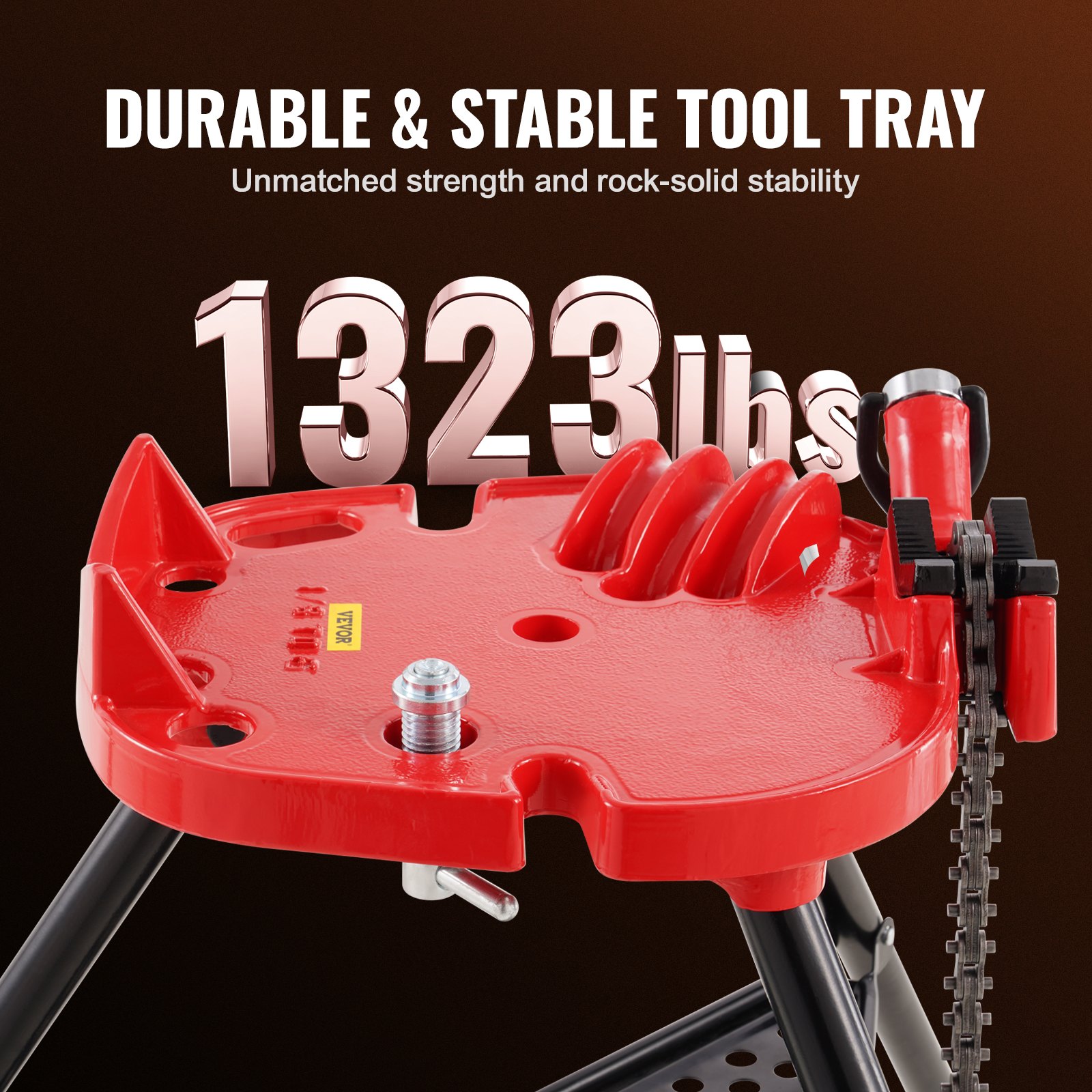 VEVOR 460-6 Tripod Pipe Chain Vise 1/8"-6" Capacity, Pipe Stand Portable Foldable Steel Legs, Pipe Stands with Tool Tray, Tripod Stand Chain Vise Ideal for a Variety of Pipe Materials