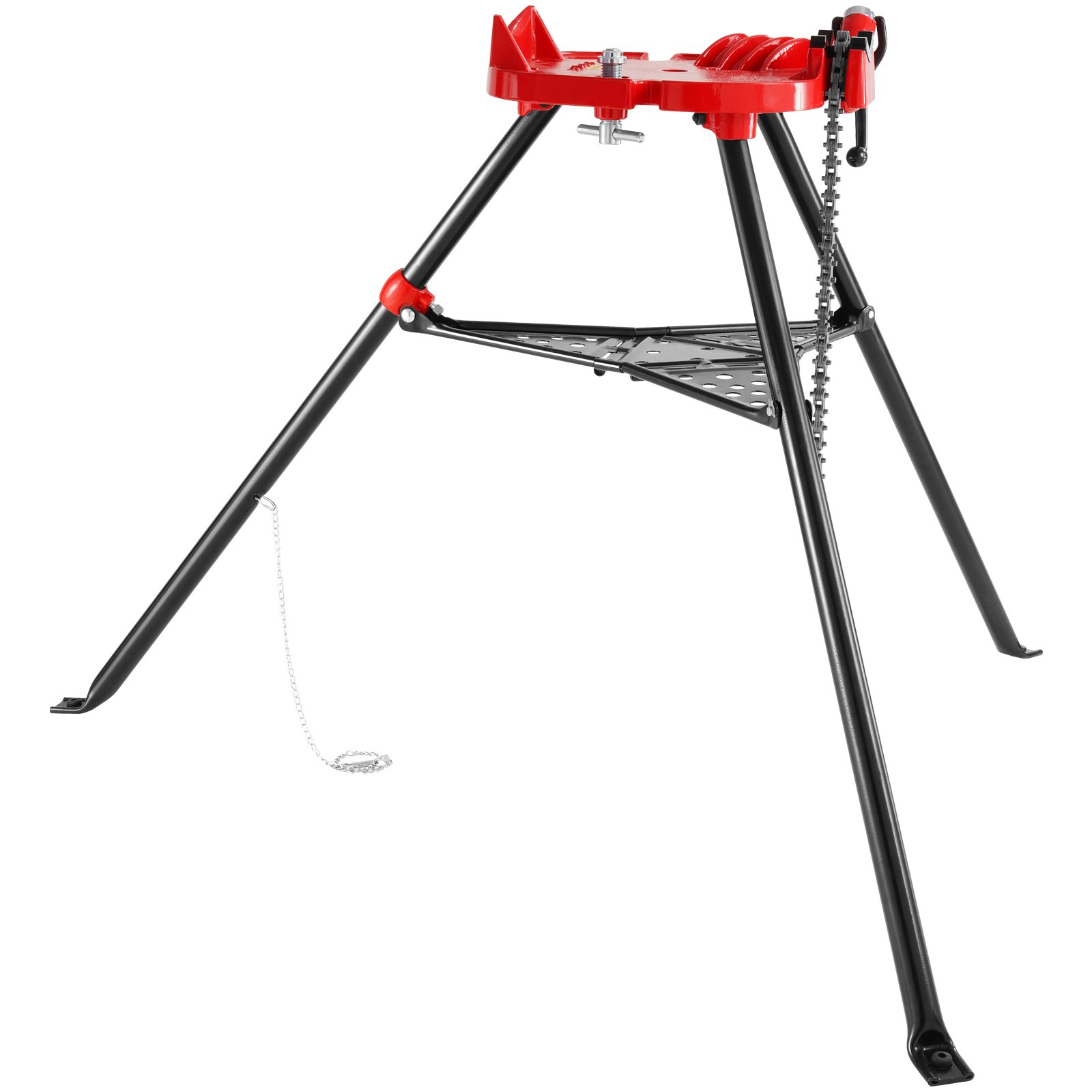 VEVOR 460-6 Tripod Pipe Chain Vise 1/8"-6" Capacity, Pipe Stand Portable Foldable Steel Legs, Pipe Stands with Tool Tray, Tripod Stand Chain Vise Ideal for a Variety of Pipe Materials
