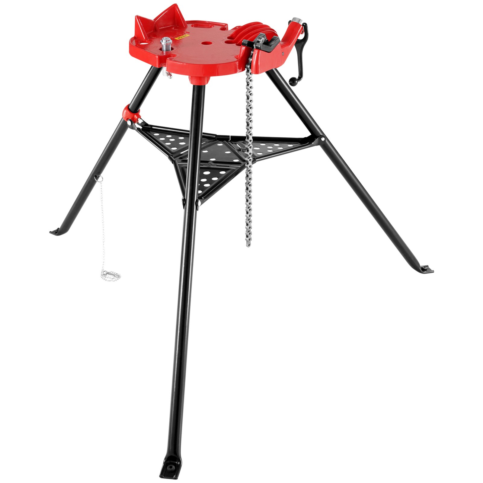 VEVOR 460-6 Tripod Pipe Chain Vise 1/8"-6" Capacity, Pipe Stand Portable Foldable Steel Legs, Pipe Stands with Tool Tray, Tripod Stand Chain Vise Ideal for a Variety of Pipe Materials