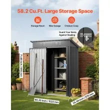 VEVOR 5 x 3 FT Metal Garden Shed Waterproof Tool Shed with 2 Louver Vents Grey