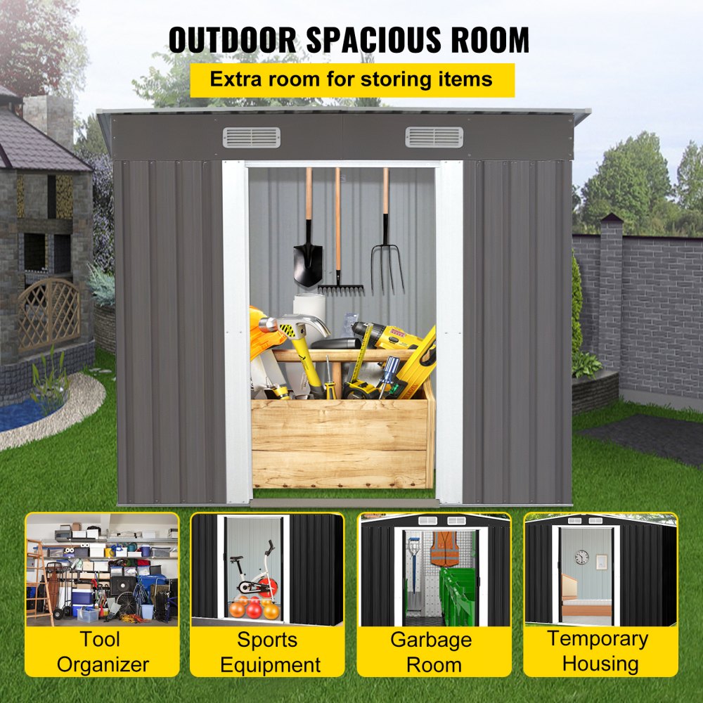 VEVOR Outdoor Storage Shed, 6 X 4 ft Metal Shed, Lockable Tool Organizer, Garden Shed with Sliding Door & Air Vent, to Store Bike Accessories, Beach Chairs, Garden Tools, and Lawn Mower in Backyard