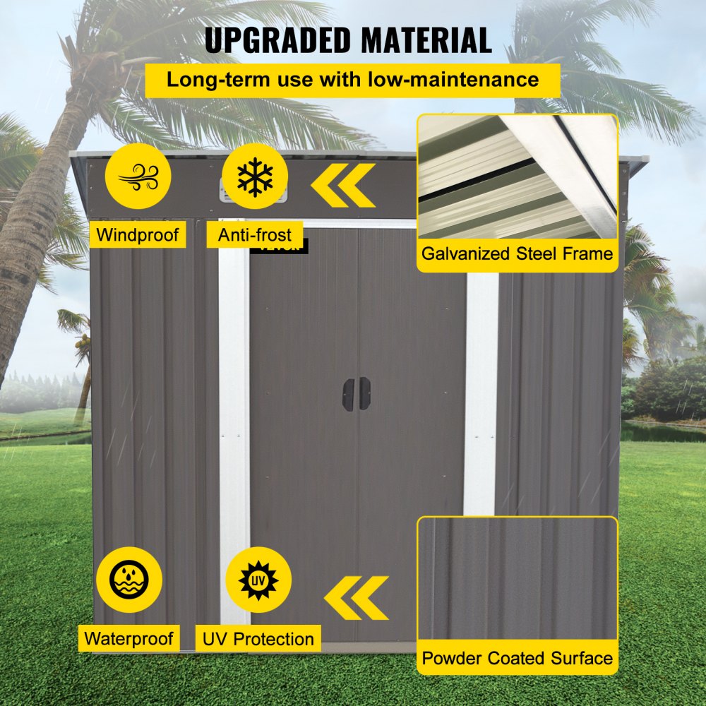 VEVOR Outdoor Storage Shed, 6 X 4 ft Metal Shed, Lockable Tool Organizer, Garden Shed with Sliding Door & Air Vent, to Store Bike Accessories, Beach Chairs, Garden Tools, and Lawn Mower in Backyard