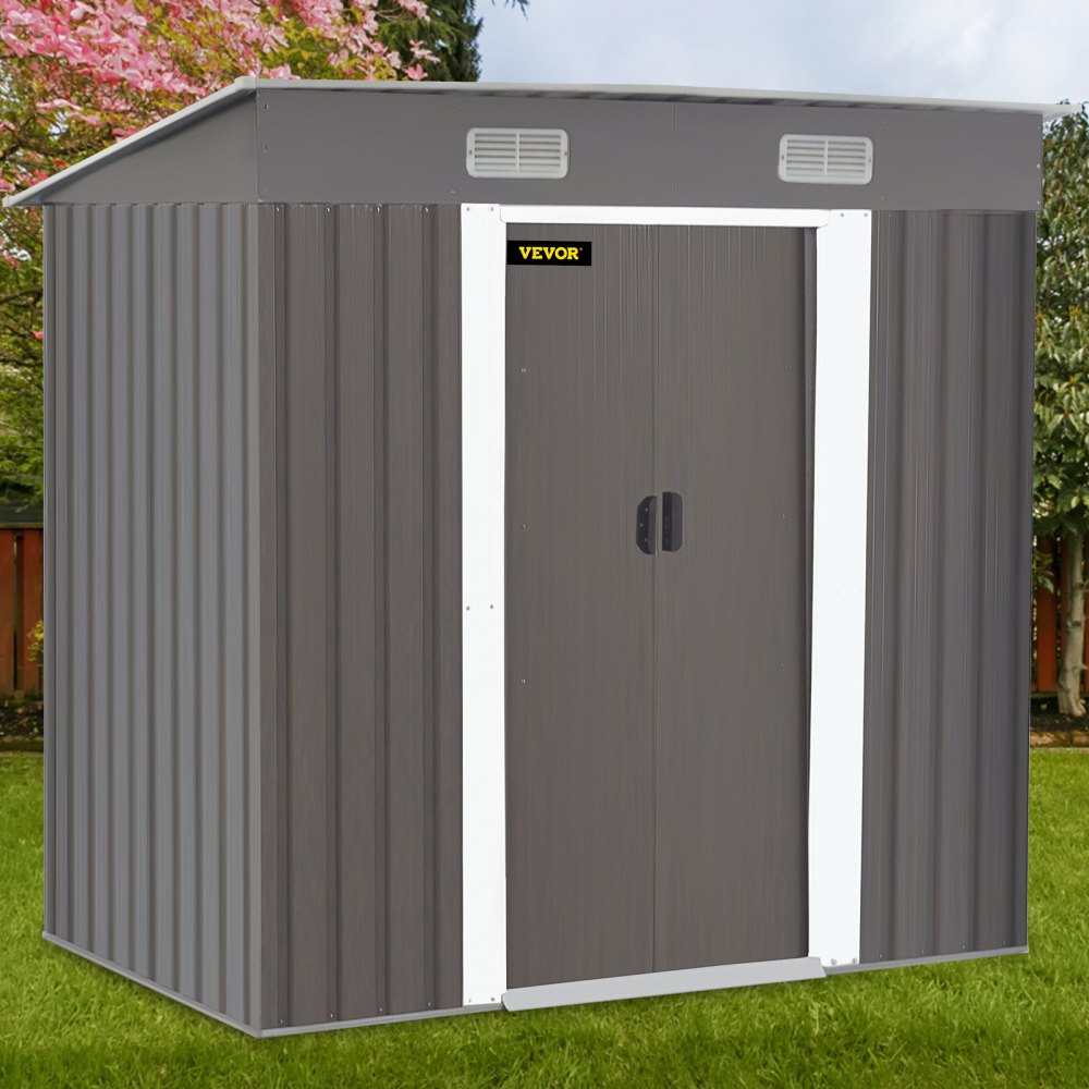VEVOR Outdoor Storage Shed, 6 X 4 ft Metal Shed, Lockable Tool Organizer, Garden Shed with Sliding Door & Air Vent, to Store Bike Accessories, Beach Chairs, Garden Tools, and Lawn Mower in Backyard