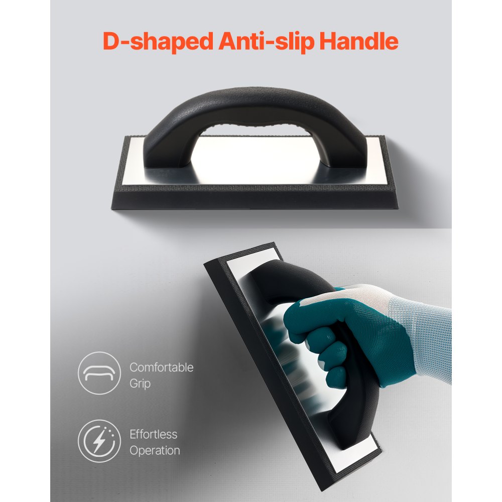 VEVOR Grout Float, Professional Rubber Tile Grout Tool with Anti-slip Handle & Lightweight Aluminum Connector Backplate, Easy to Operate & Cleaning for Smoothly Apply to Concrete, Plaster, Drywall