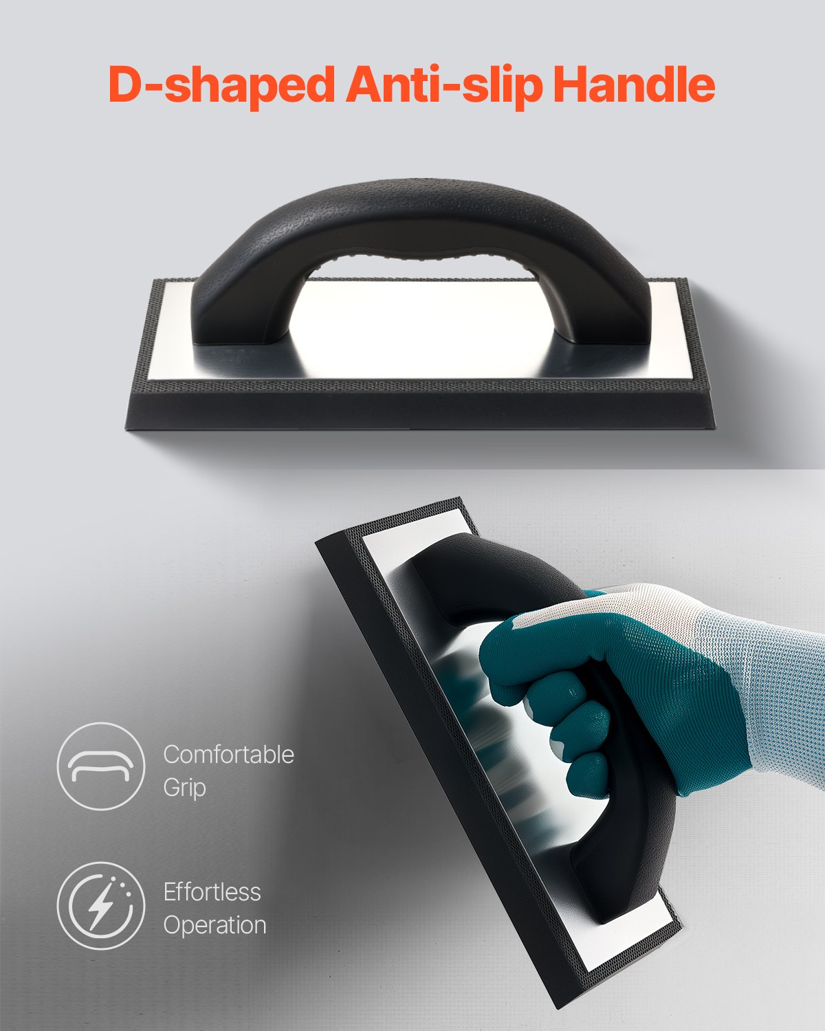 VEVOR Grout Float, Professional Rubber Tile Grout Tool with Anti-slip Handle & Lightweight Aluminum Connector Backplate, Easy to Operate & Cleaning for Smoothly Apply to Concrete, Plaster, Drywall