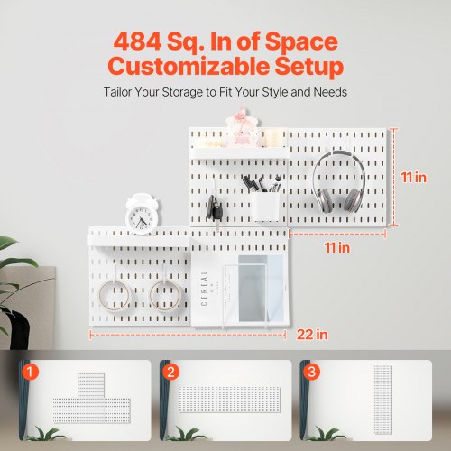Kit Panneau Perforé Mural COSTWAY 61x30 Cm - Organisateur Avec Crochets, Étagères, Récipients, Aimants - Cuisine, Bureau, Garage