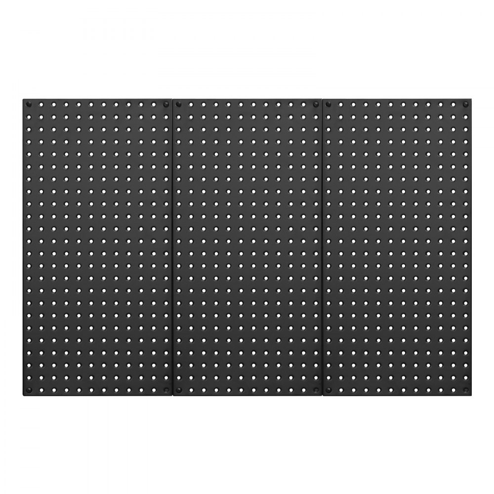 VEVOR Metal Pegboard Panels, 609.6 mm x 304.8 mm Pegboard, 3 Panels, Heavy Duty Peg Board Wall Organizer, for Living Room Garage Tool Storage Workbench Office Organization Craft Room Kitchen, Black