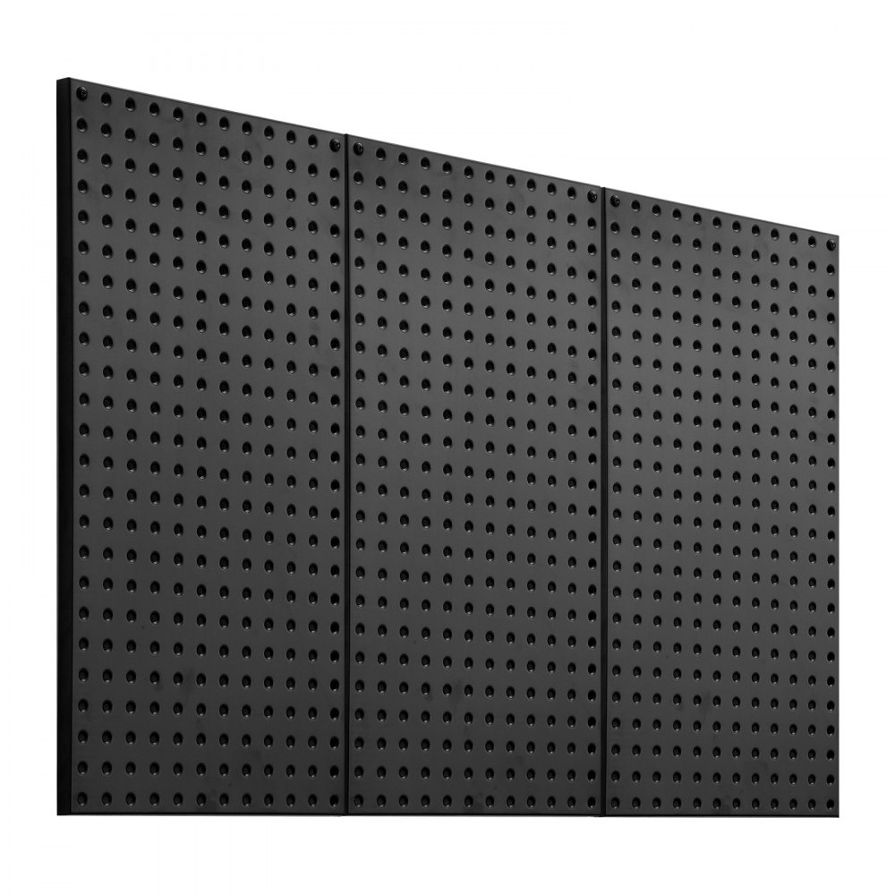 VEVOR Metal Pegboard Panels, 609.6 mm x 304.8 mm Pegboard, 3 Panels, Heavy Duty Peg Board Wall Organizer, for Living Room Garage Tool Storage Workbench Office Organization Craft Room Kitchen, Black