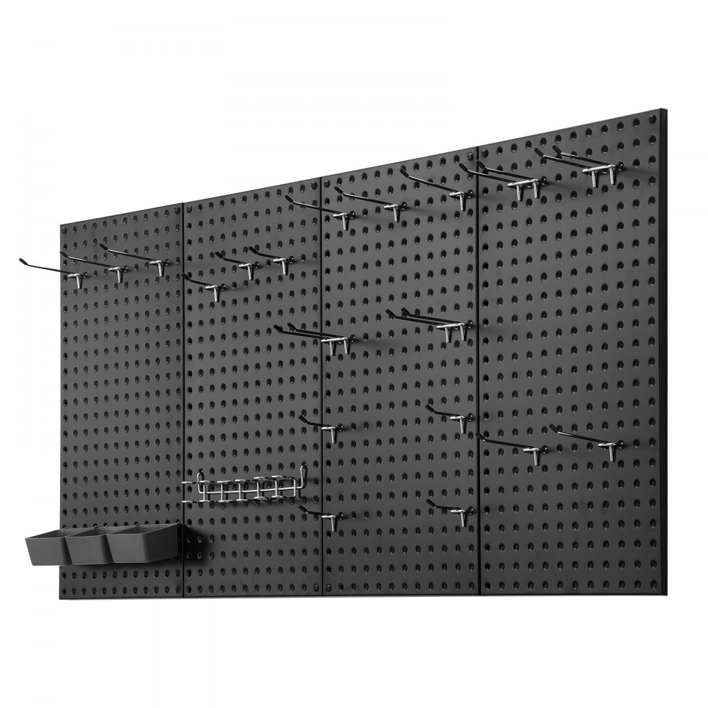 VEVOR Metal Pegboard Panels, 609.6 mm x 304.8 mm Pegboard, 4 Panels, Heavy Duty Peg Board Wall Organizer, for Living Room Garage Tool Storage Workbench Office Organization Craft Room Kitchen, Black