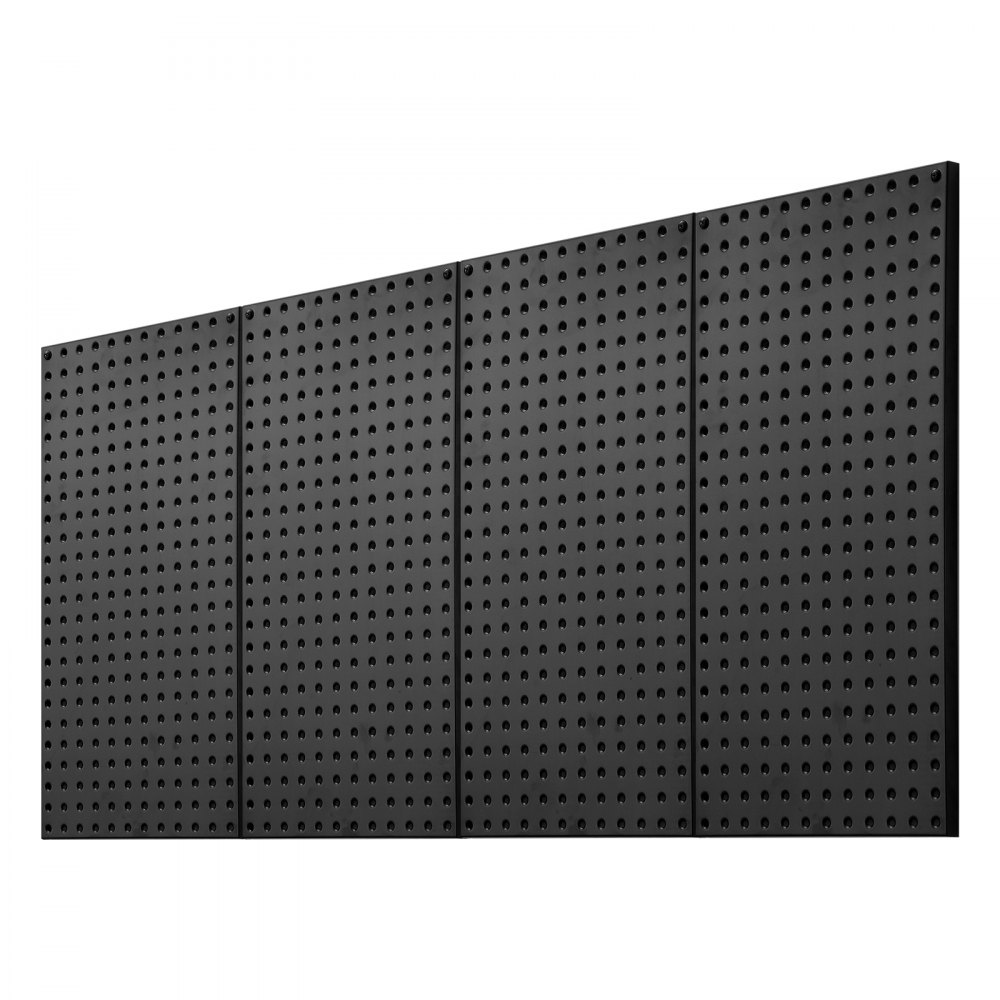VEVOR Metal Pegboard Panels, 609.6 mm x 304.8 mm Pegboard, 4 Panels, Heavy Duty Peg Board Wall Organizer, for Living Room Garage Tool Storage Workbench Office Organization Craft Room Kitchen, Black