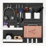 VEVOR Pegboard Combination Kit, 280 x 280 mm Plastic Pegboard, 4 Panels, Peg Board Wall Organizer Kit with Accessories, for Garage Tool Storage Kitchen Living Room Craft Room Office Bathroom, Black