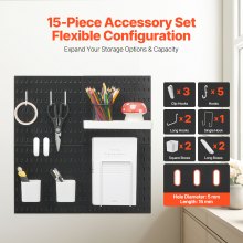 VEVOR Pegboard Combination Kit 280 x 280 mm Plastic Pegboard 4 Panels Black