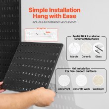 Pegboard Combination Kit 11 x 11" Plastic Pegboard 4 Panels Wall Organizer Black