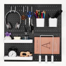 Pegboard Combination Kit 11 x 11" Plastic Pegboard 4 Panels Wall Organizer Black