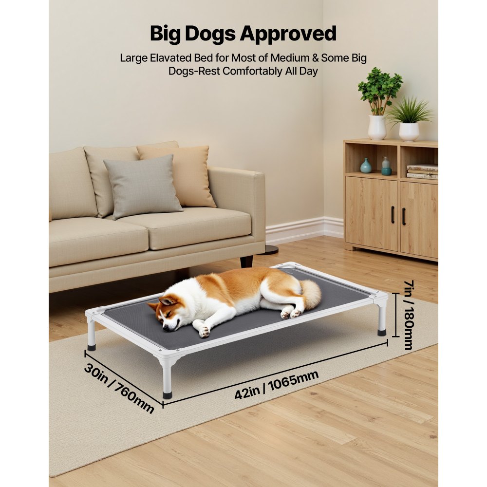 VEVOR Elevated Dog Bed for Large Dogs, Portable Raised Dog Cot with Aluminum Tube Metal Frame and Breathable Textilene Mesh, Indoor & Outdoor Pet Cooling Raised Hammock Bed, L, Gray