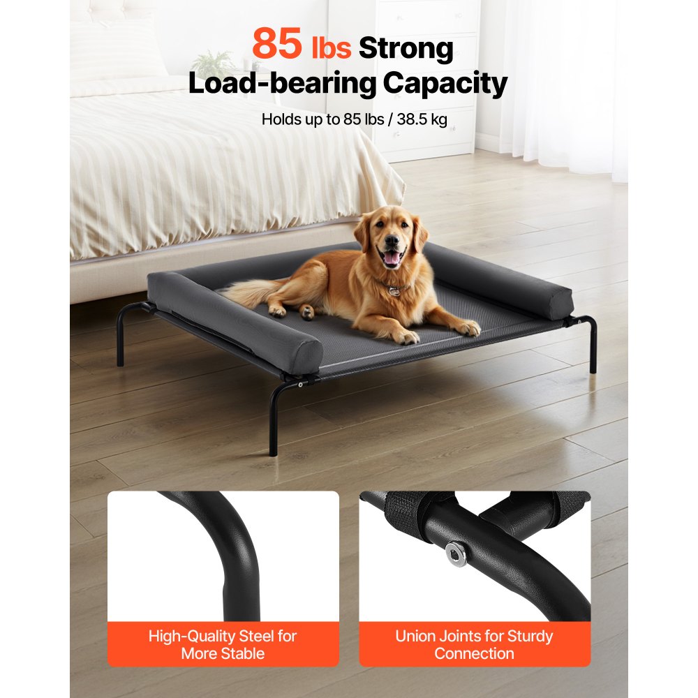 VEVOR Elevated Dog Bed for Large Dogs, Portable Raised Dog Cot with Washable Pillow, Indoor & Outdoor Pet Cooling Raised Hammock Bed with Steel Metal Frame and Breathable Teslin Mesh, XL, Gray