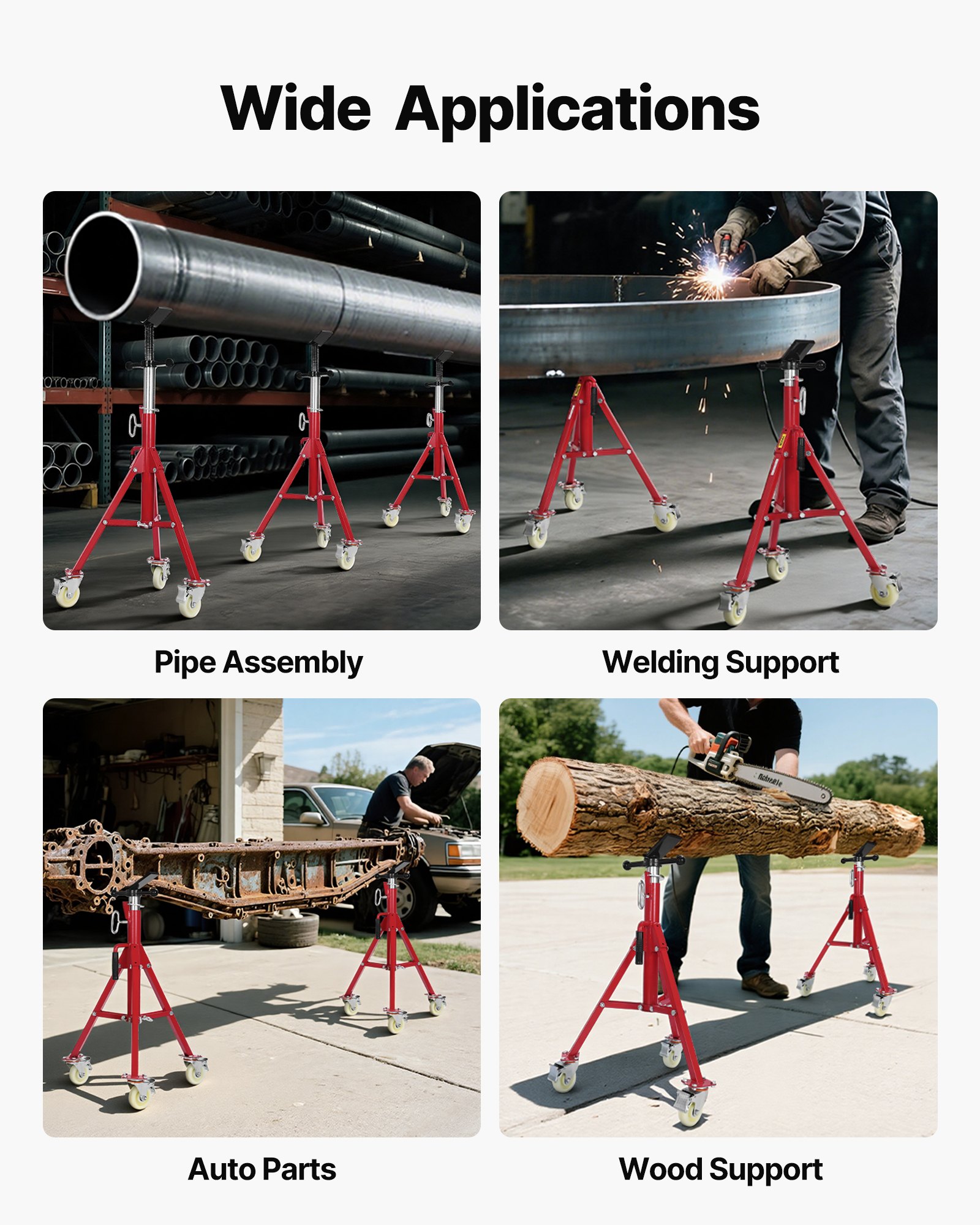VEVOR Pipe Stand, V Head Pipe Jack Stand Adjustable Height 20-37 Inch, 2500LBS Pipe Jack Stands with Casters, Folding Portable Pipe Stands for 1/8 to 12 Inch Pipe Supporting