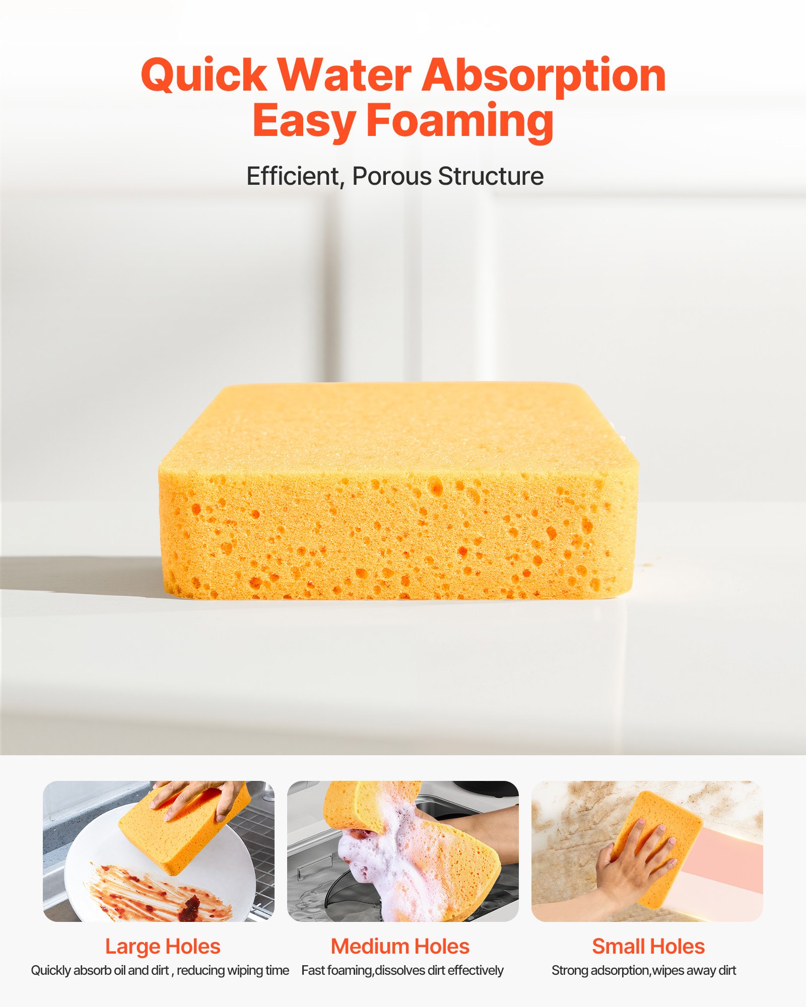 VEVOR Scrub Sponge, 6-Pack Non-Scratch Cleaning Sponges for Home, Bathroom & More, Zero Scratch Dish Scrubber, Large Household Scrubbing Sponges, Friendly to Tiles, Marble, Glass and Other Surfaces