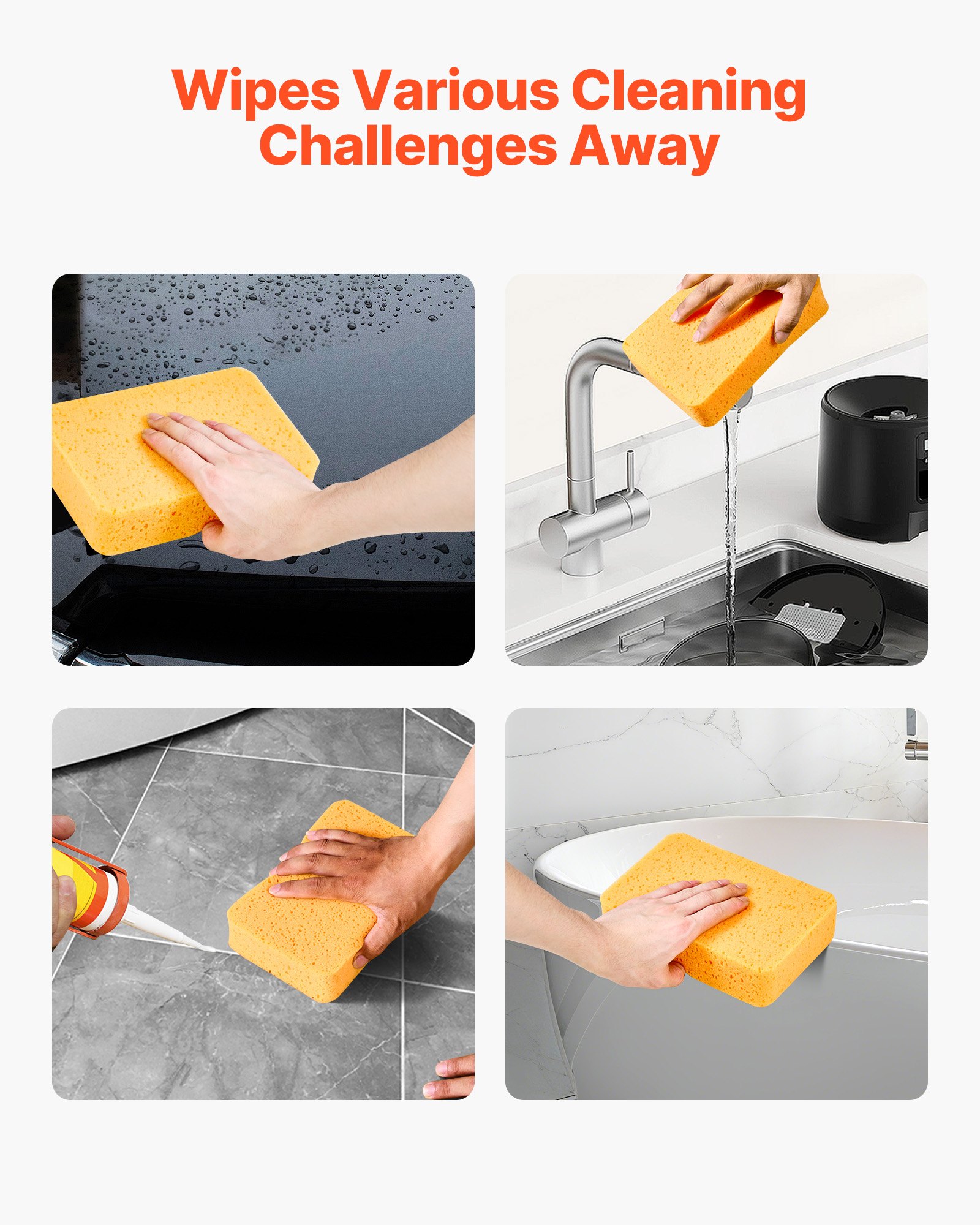 VEVOR Scrub Sponge, 6-Pack Non-Scratch Cleaning Sponges for Home, Bathroom & More, Zero Scratch Dish Scrubber, Large Household Scrubbing Sponges, Friendly to Tiles, Marble, Glass and Other Surfaces