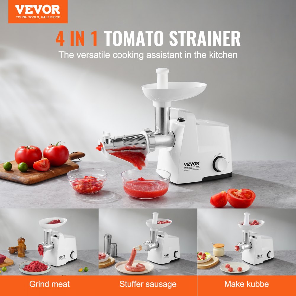 VEVOR Electric Tomato Strainer, 300W Tomato Sauce Maker Machine, 4 LBS/Min Food Strainer and Sauce Maker, Pure Copper Motor Food Mill with Reverse Function for Tomato Strawberry Blueberry Sauce